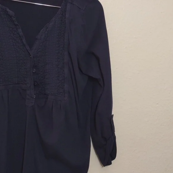 USED CHARTER CLUB 3/4 SLEEVE SHIRT NAVY BLUE SIZE L - Picture 7 of 11